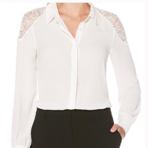 Laundry By Shelli Segal Tops - Laundry by Shelli Segal Long Sleeve White Button Up with Lace Shoulders Small